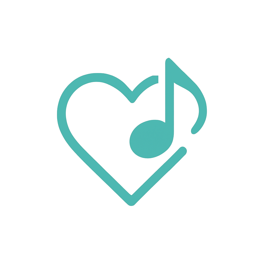 Icon für romantische Lieder in Form eines Herzens mit einer Note