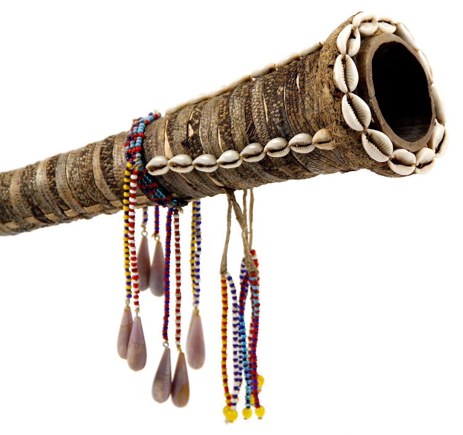 Tromba de madera, decorada con piel de serpiente. Acholi. (Uganda)