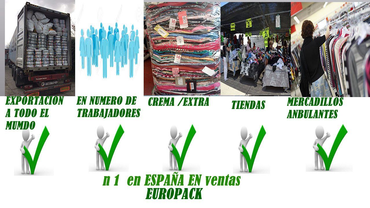 EMPRESA Compra venta Exportación en España especializada en 'ropa de segunda mano usada'zapatos usados bolsos juguetes cinturones moda y complementos pacas fardos de ropa de segunda mano usada