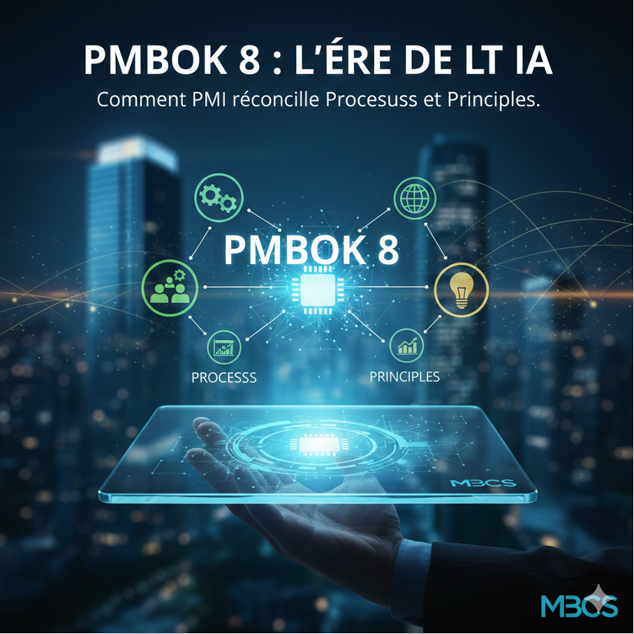 PMBOK Guide Edition 8 à l'ère de l'IA, montrant la réconciliation des processus et principes