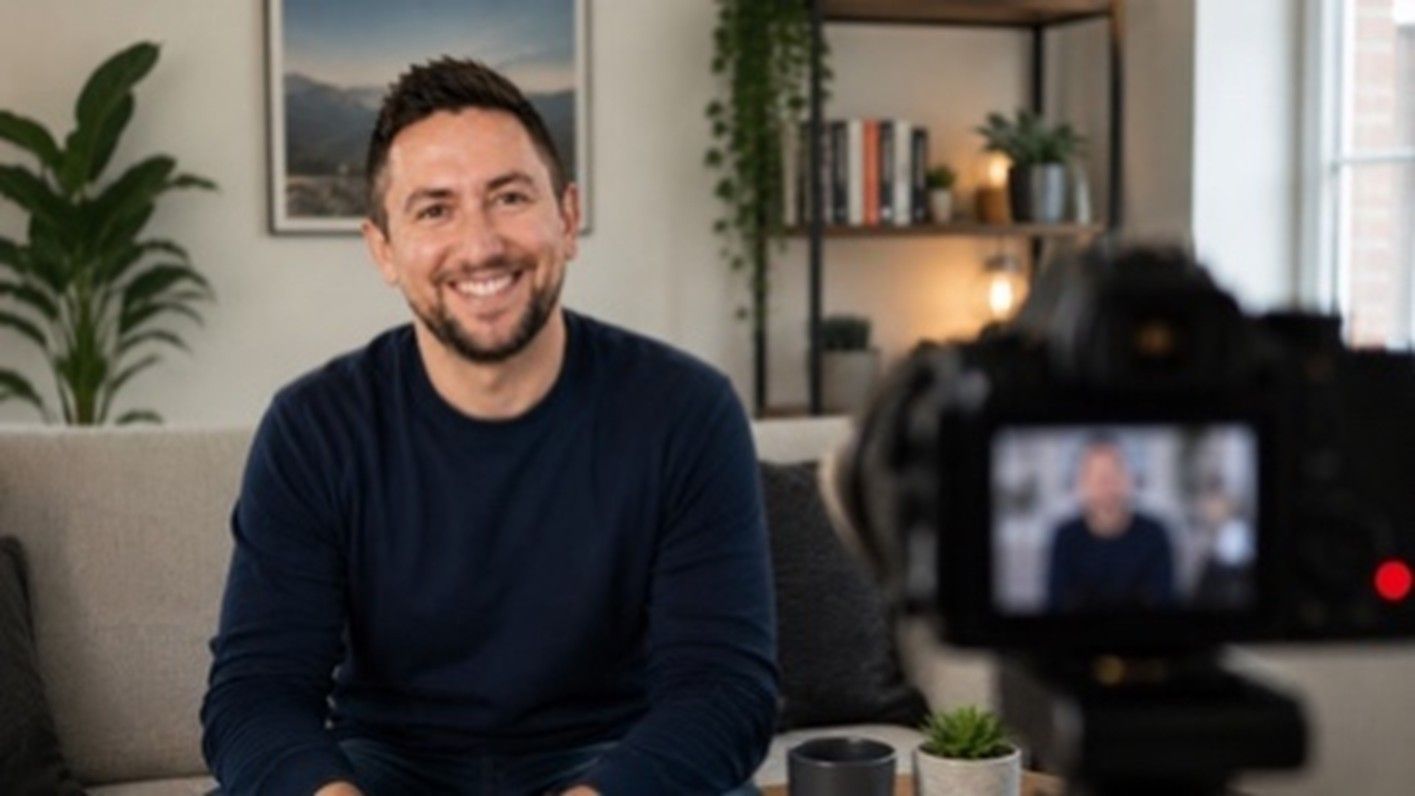 Préparation pour un entretien avec un homme devant une caméra.