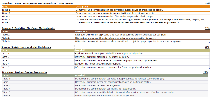 Les 4 domaines de l'examen CAPM