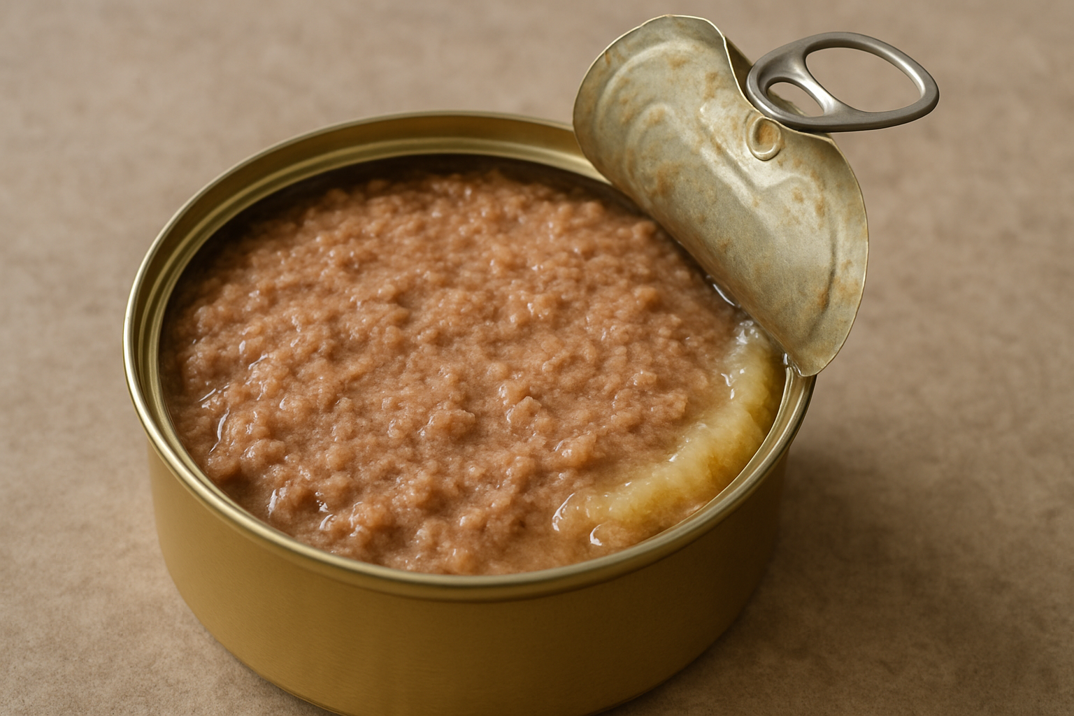 Nassfutter in Dose mit sichtbarem Fett