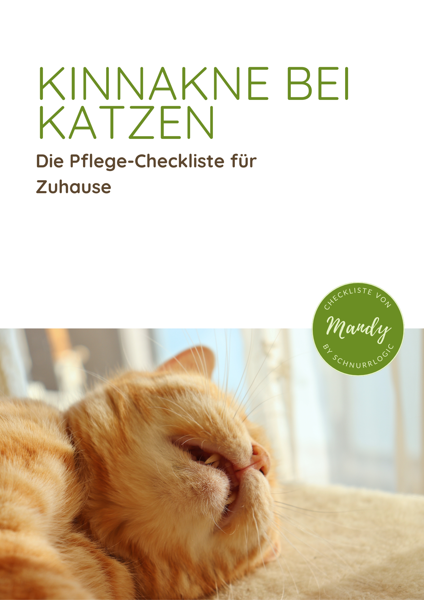 Cover der kostenlosen Kinnakne-Checkliste von SchnurrLogic – Pflege-Checkliste für Katzen mit Kinnakne zum kostenlosen Download.