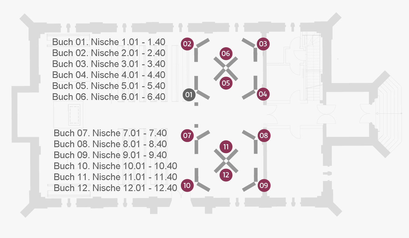 !!! Weitere Infos zu den Urnenplätzen !!! Grundriss Kolumbarium Webenheim mit Übersicht Nischenbelegung