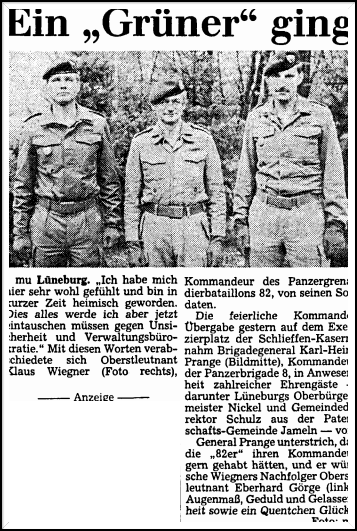 12.11.1982 Otl. Klaus Wiegner wir verabschiedet. Quelle: LZ Otl. Klaus Wiegner, Panzergrenadierbataillon 82