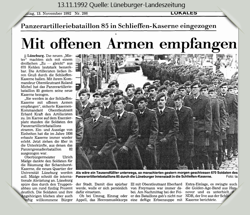 Panzerartilleriebataillon 85 zieht in die Schlieffenkaserne
