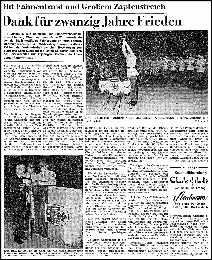 15.10.1979 Verleihung Fahnenband durch die Stadt Lüneburg. Quelle LZ Verleihung Fahnenband durch die Stadt Lüneburg