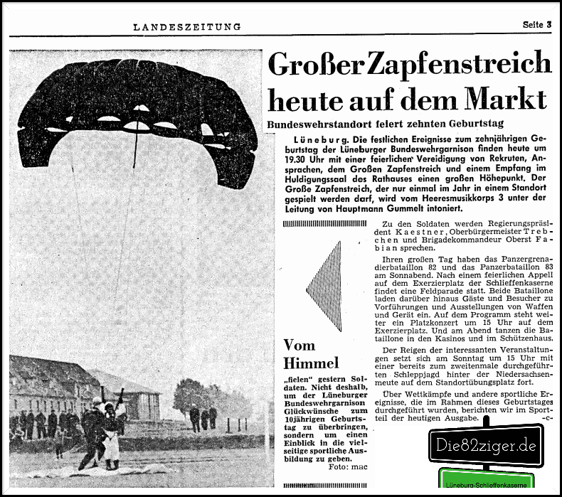 20.09.1968 10 Jahre Panzergrenadierbataillon 82. Quelle: LZ 10 Jahre Panzergrenadierbataillon 82