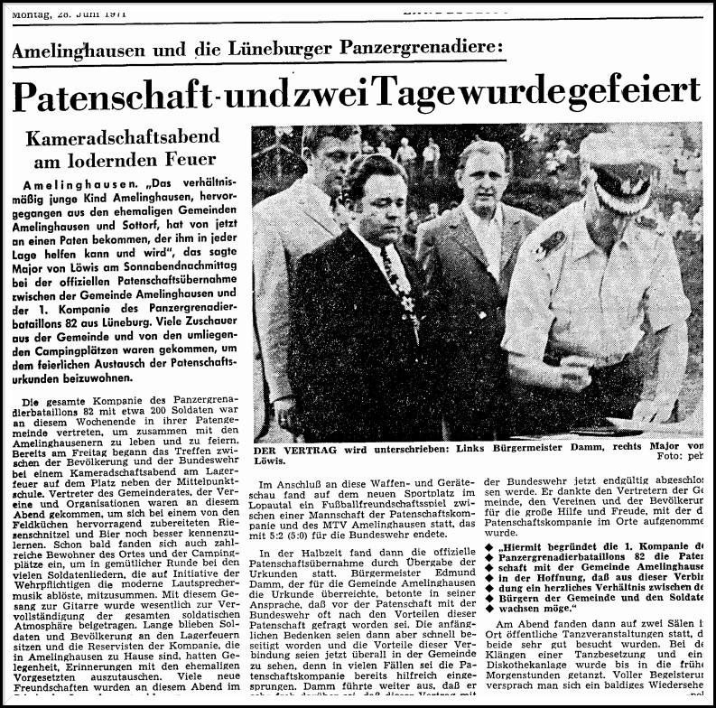 Patenschaft mit der Gemeinde Amelinghausen. Foto Quelle: LZ Patenschaft mit der Gemeinde Amelinghausen, Panzergrenadiebataillon 82