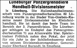 02.06.1975 Divisionsmeister im Handball. Quelle: LZ Divisionsmeister im Handball, Panzergrenadierbataillon 82