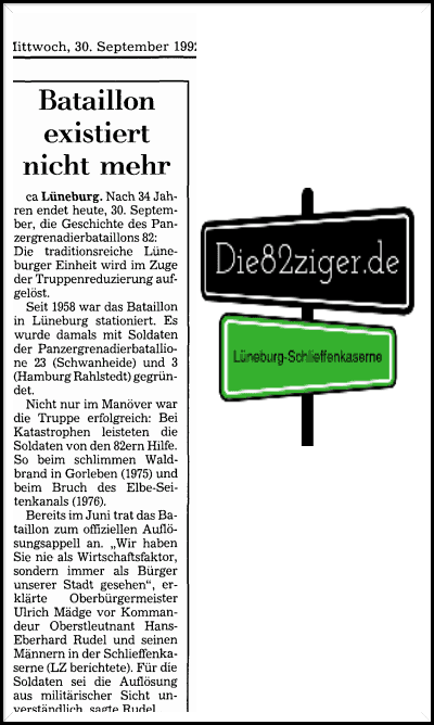30.09.1992 Das ENDE. Quelle: LZ Ende des Panzergrenadierbataillon 82