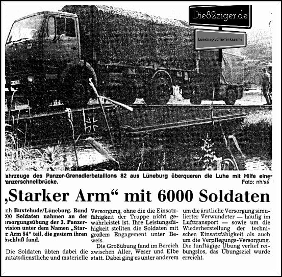 23.06.1984 Divisions-Gefechts-Übung * Starker Arm *. Quelle: LZ Divisions-Gefechts-Übung * Starker Arm * Panzergrenadierbataillon 82