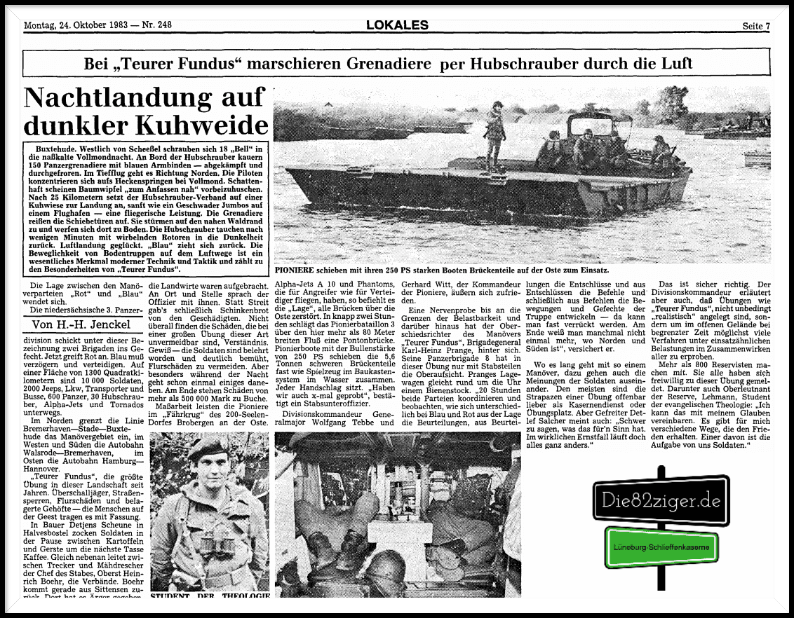 24.10.1983 Divisions-Gefechtsübung * Teurer Fundus *. Quelle: LZ Divisions-Gefechtsübung * Teurer Fundus * Panzergrenadierbataillon 82