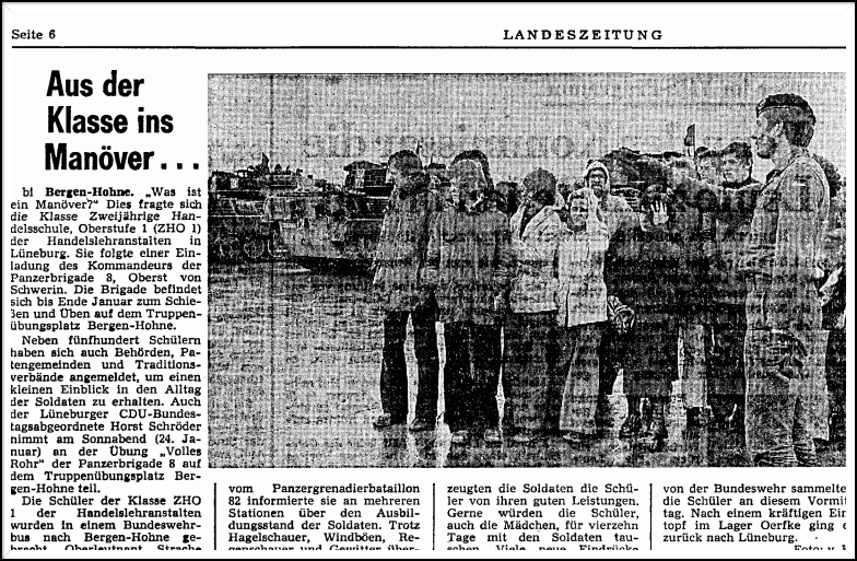 23.01.1976 Brigade-Gefechtsübung * Volles Rohr *. Quelle: Landeszeitung Lüneburg Übung Volles Rohr, Panzergrenadierbataillon 82