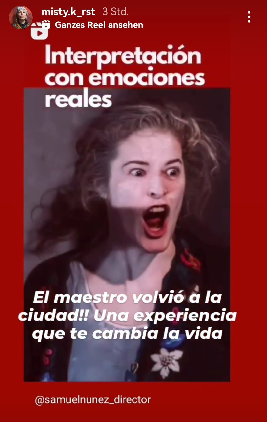 Feedback Instagram de una alumna del curso de teatro en Barcelona