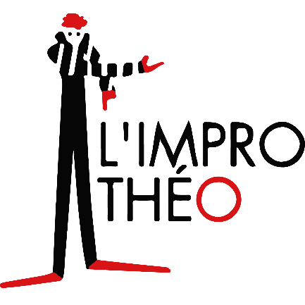 Logo de L'association représenté par un Clown avec de longs bras, de longues jambes, des cheveux rouges et qui porte des gants rouges et une veste rayée d'arbitre d'improvisation