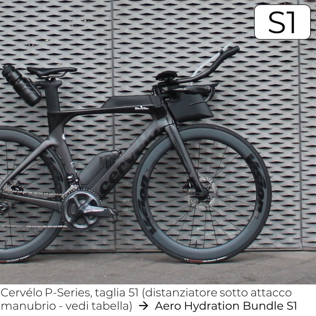 sistema di idratazione aerodinamica per triathlon s1 di www.stealth-parts.com/it su cervélo p-series taglia 51