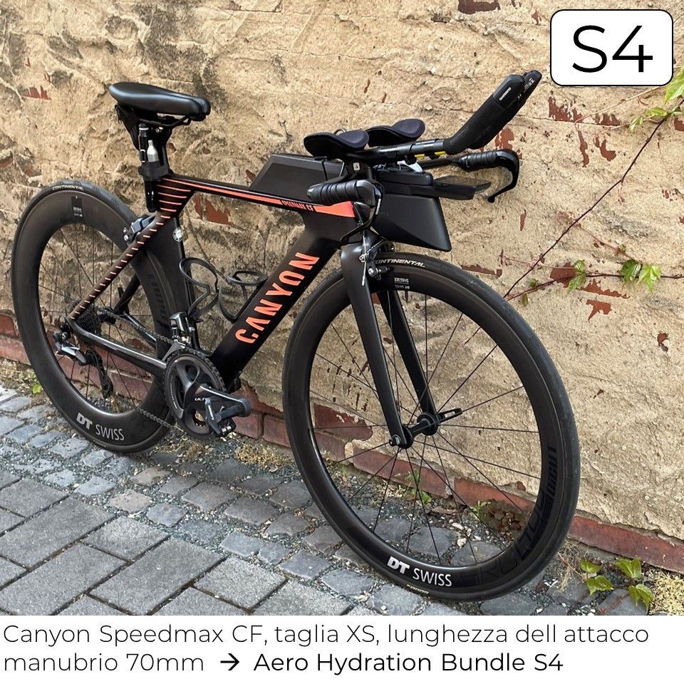 sistema di idratazione per triathlon s4 di www.stealth-parts.com/it su canyon speedmax cf taglia xs
