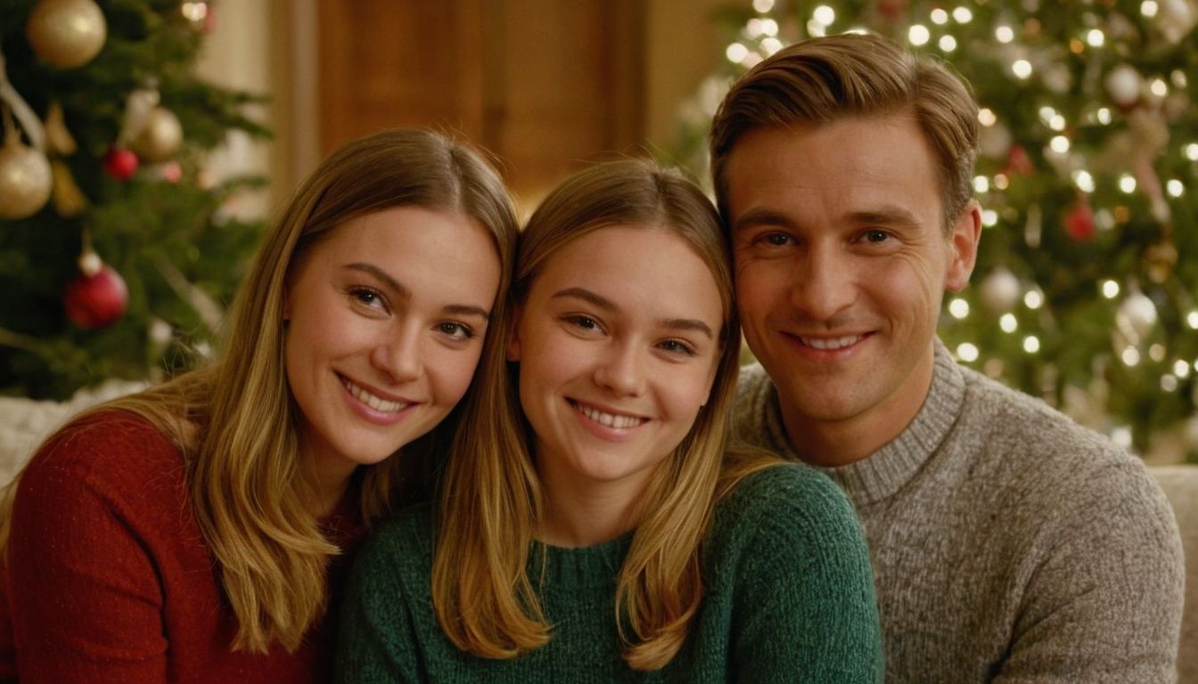 Familienfoto vor Weihnachtsbaum