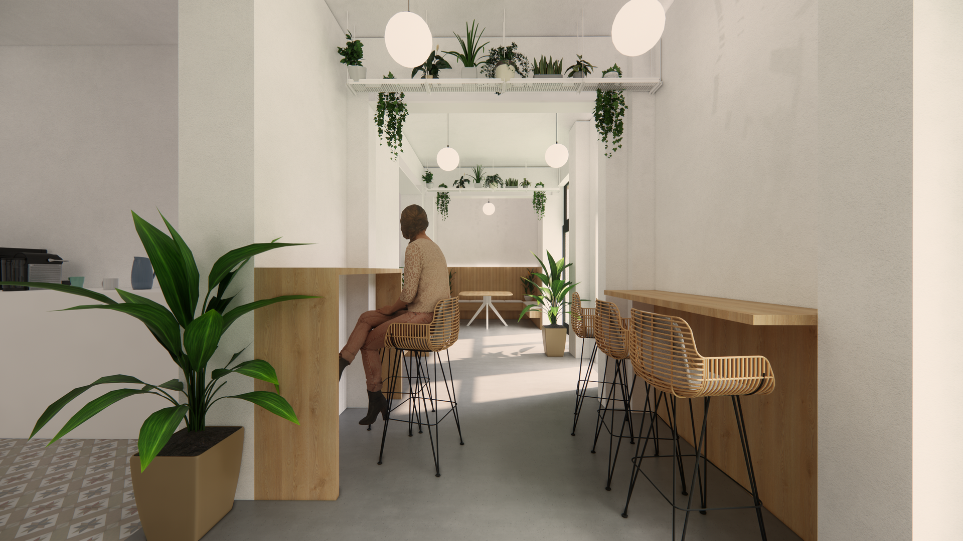 Interiorismo Oficina Co-working workplace realizado por Método montes. Mobiliario madera