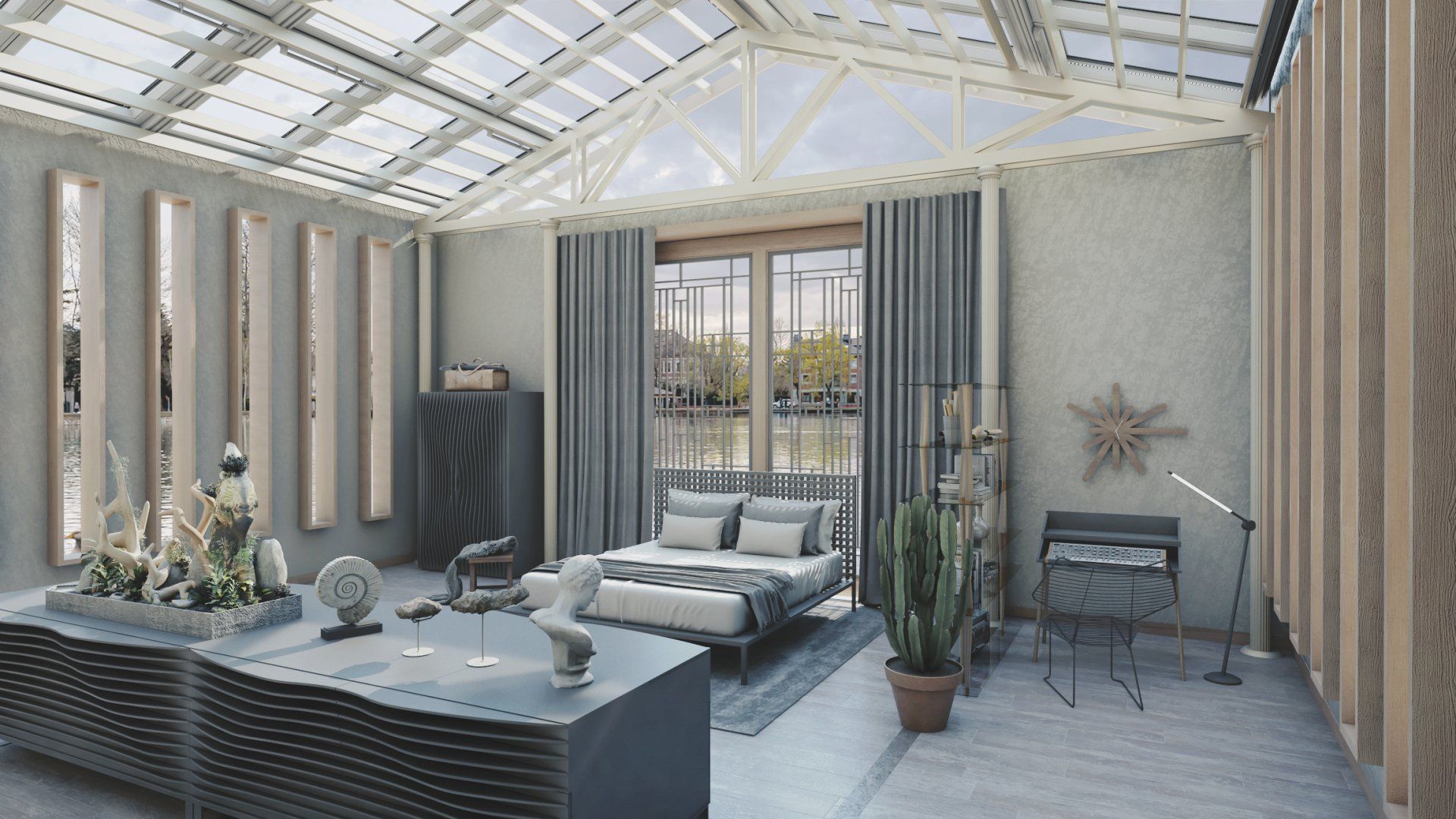 Render de propuesta para ineriorismo antiguo invernadero