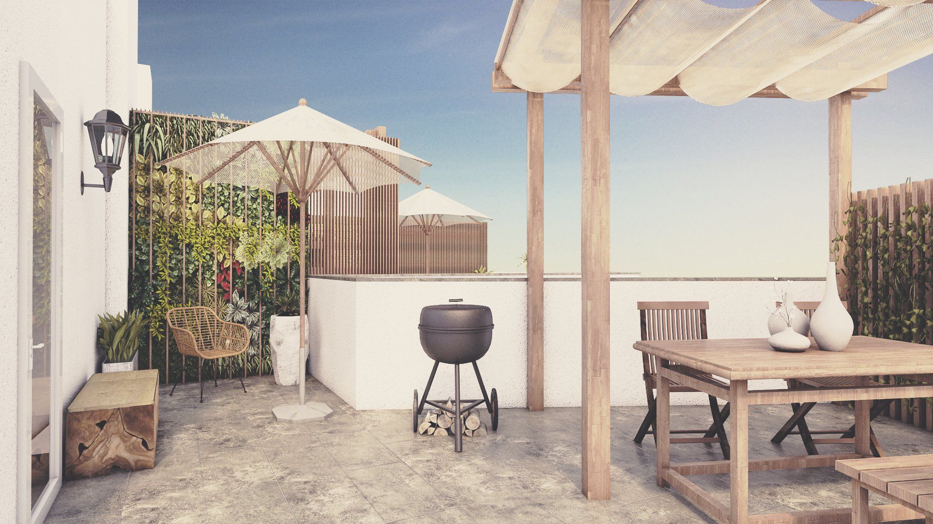 Realización de proyecto de Interiorismo para 3 viviendas de 80m2 en rehabilitación para constructora. Definición y realización de renders de los diferentes espacios para la reforma de las viviendas. Estilo vintage.