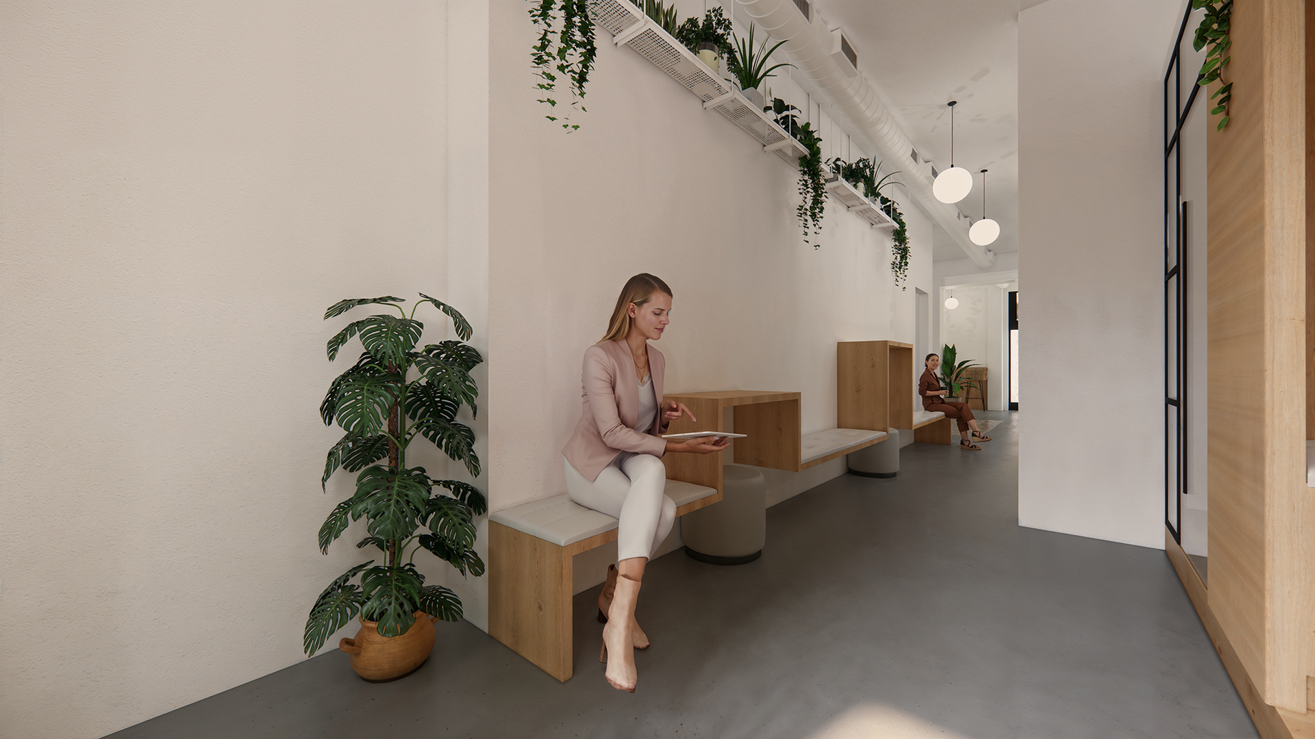 Interiorismo Oficina Co-working workplace realizado por Método montes. Mobiliario madera