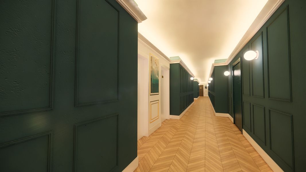 diseño pasillo hotel iluminación