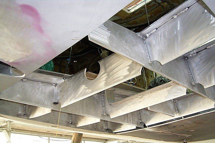 Hull plate cut and ready for welding