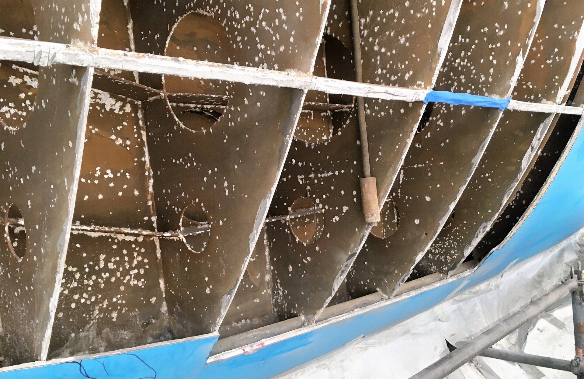 Corroded hull plates removed