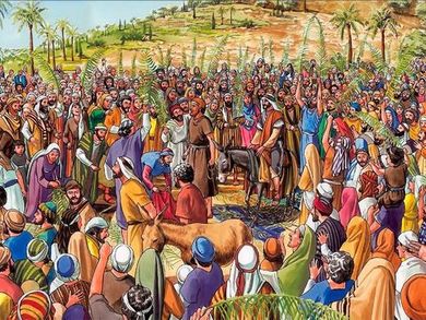Messiah riding a donkey in Jerusalem