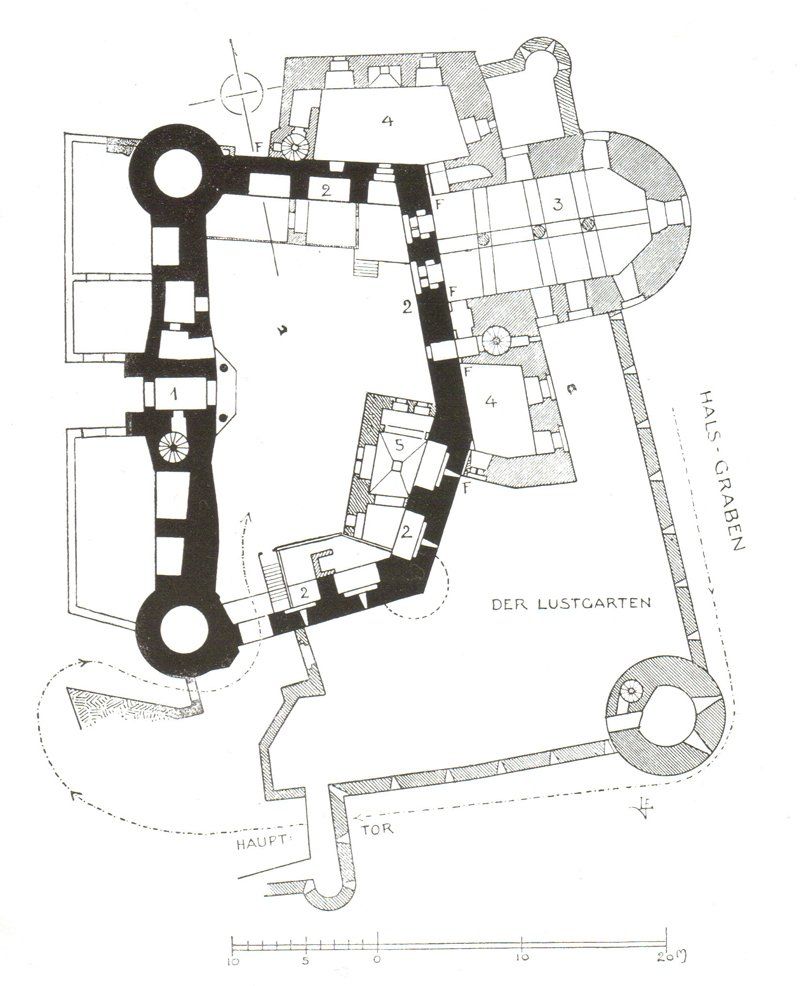 Grundriss der Hauptburg mit Kennzeichnung der beiden Bauperioden (nach F.Luthmer)
