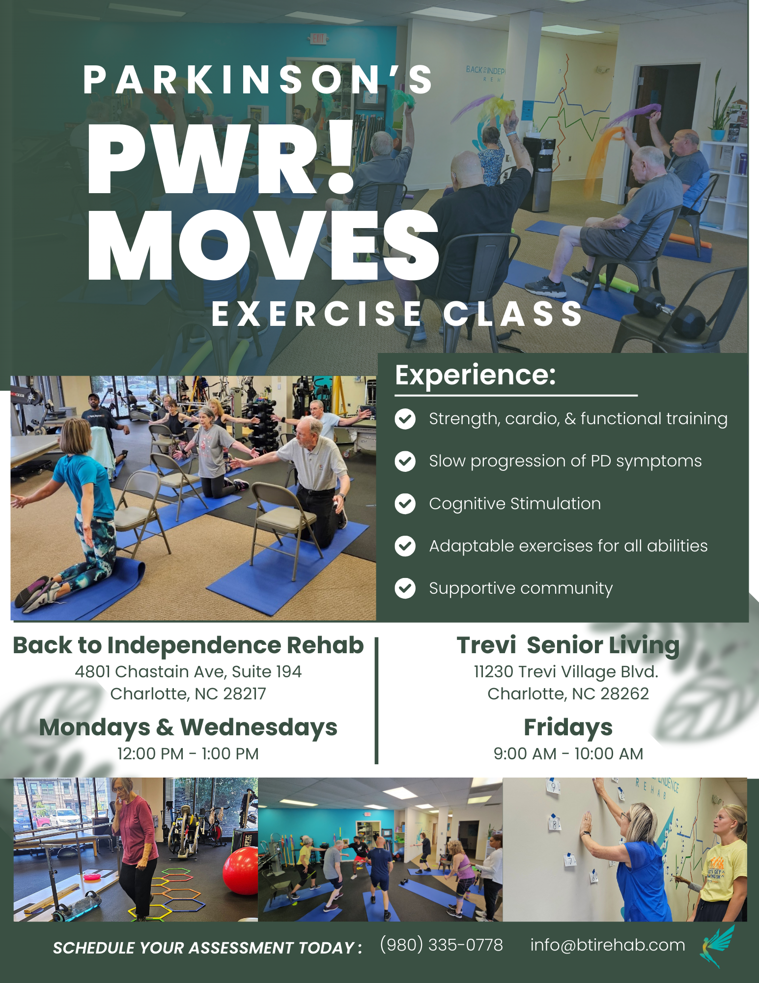 Parkinson’s Exercise Training in Charlotte | PWR!Moves® & Neuro Fitness | Back to Independence Rehab Charlotte and Concord NC