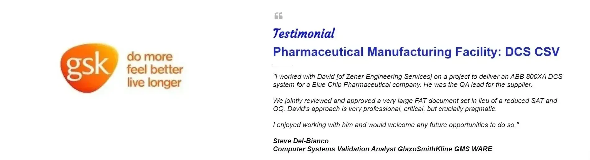 GSK Testimonial For Zener Engineering Services Ltd