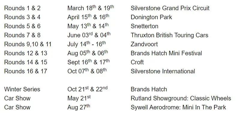 Zener Engineering Services Ltd Sponsored Mini Race Dates 2023 Zener Engineering Services Ltd Sponsored Mini Race Dates 2023