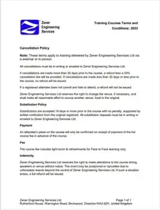 Training Course Specification Document Training Course Terms and Conditions