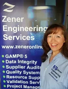 Zener Engineering Services Banner With Office Manager Stood In Front