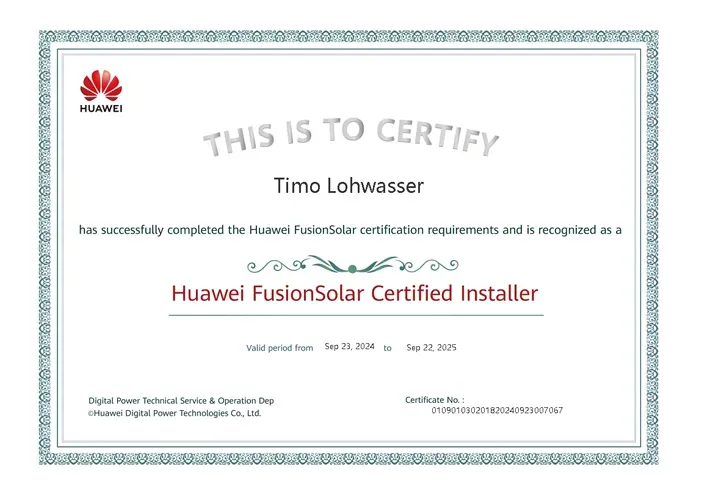 Huawei FusionSolar zertifizierter Installateur