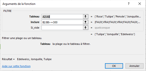 excel joindre.texte filtre