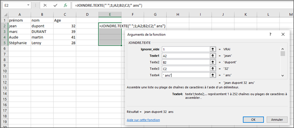 excel joindre.texte