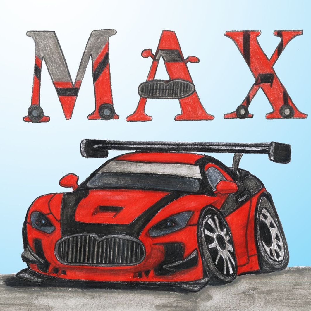 Roter Rennwagen auf grauer Rennstrecke mit grünem Hintergrund, dynamisches Design für Motorsport-Fans.