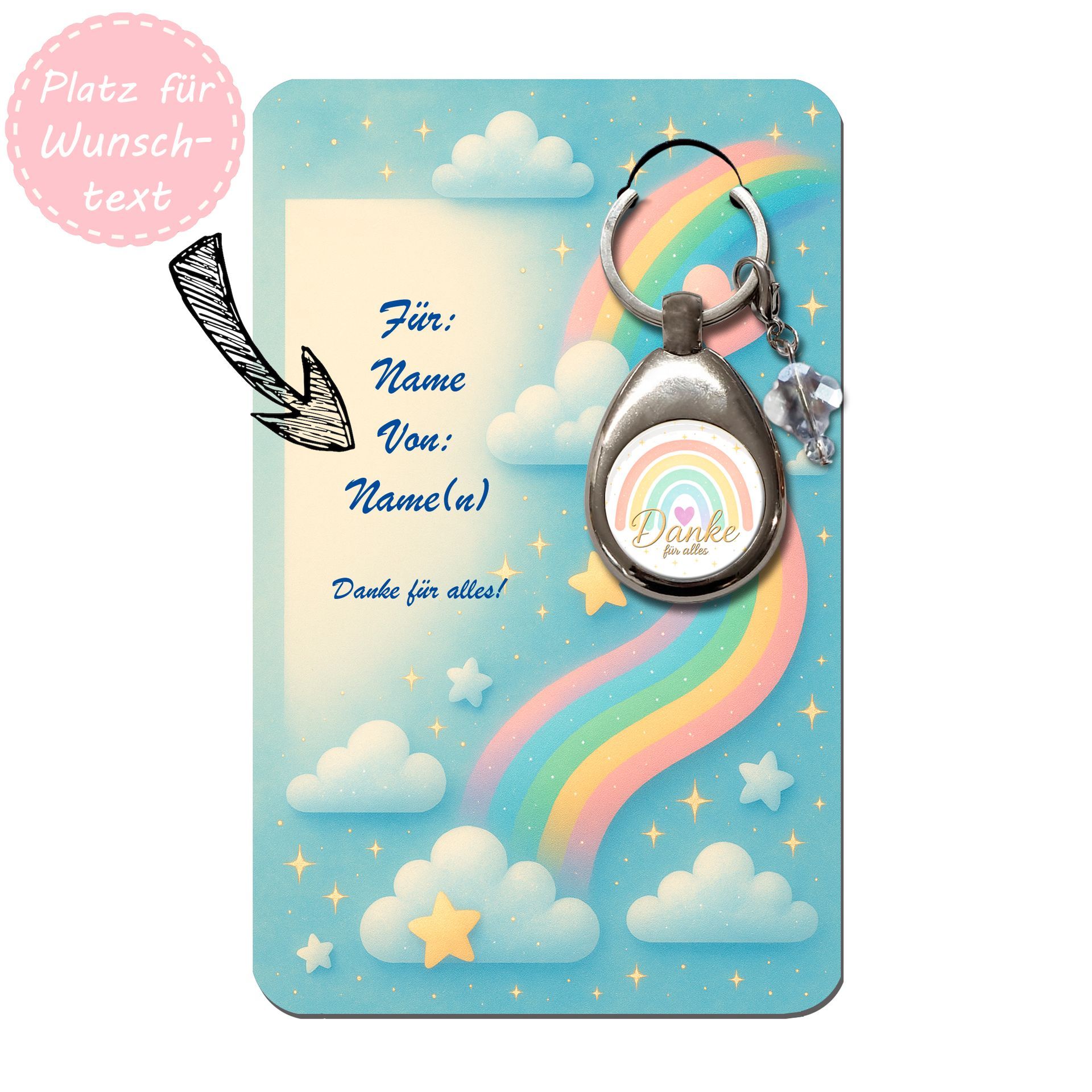 Schlüsselanhänger Danke mit Karte zum selbst beschreiben
