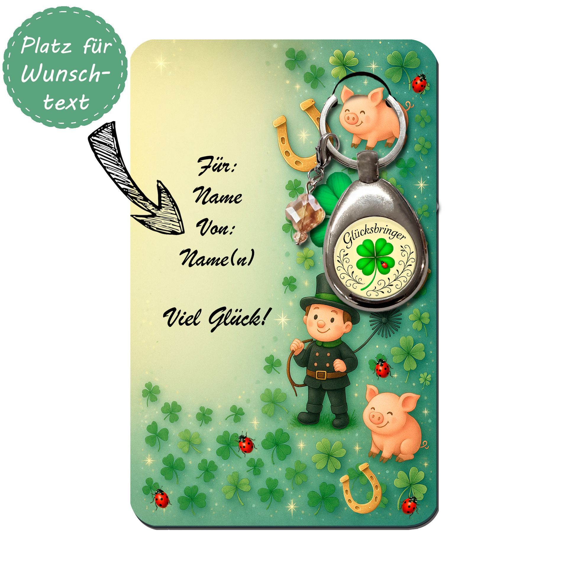 Schlüsselanhänger Glücksbringer mit Karte zum selbst beschreiben
