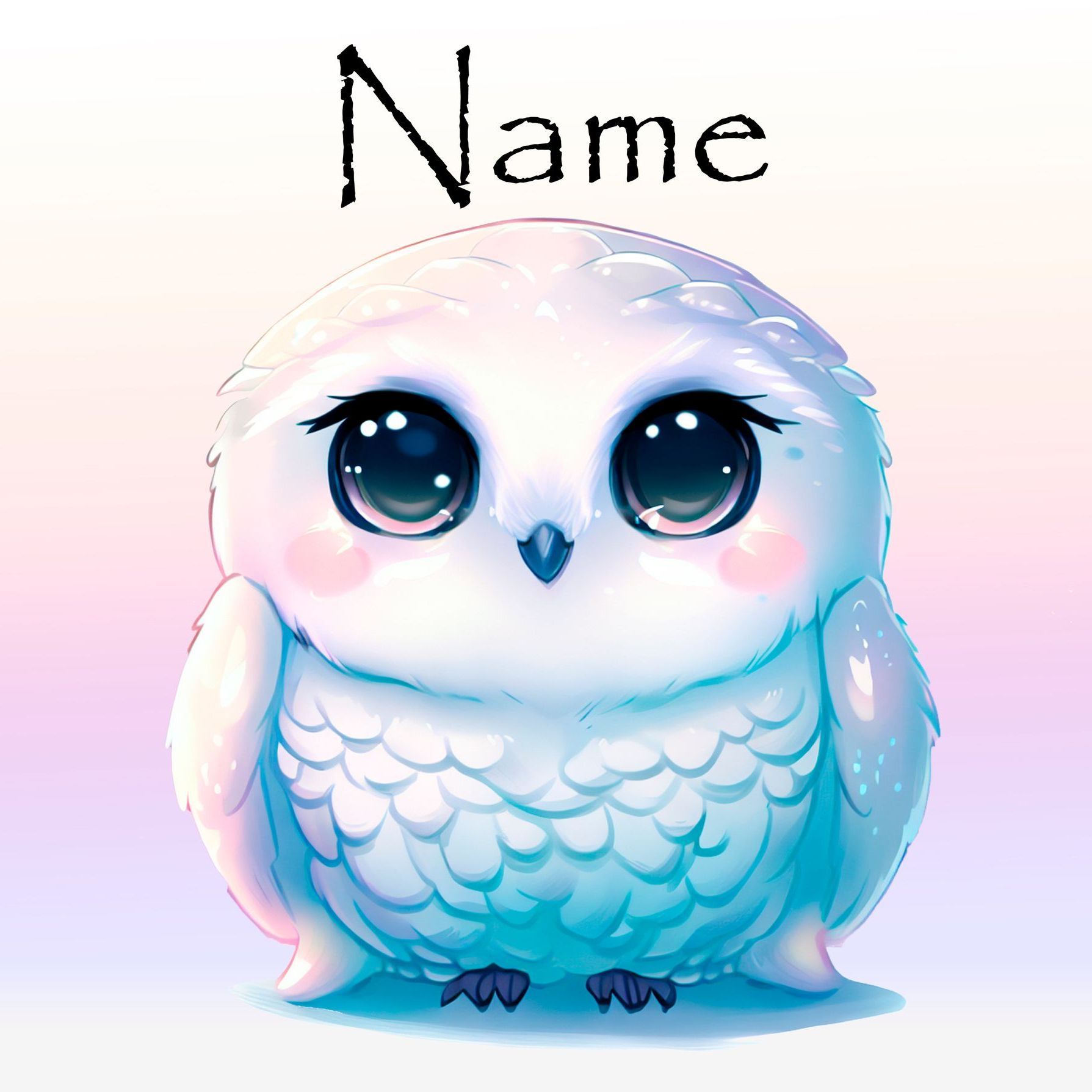 Niedliche Schneeeule vor pink-gelben Hintergrund