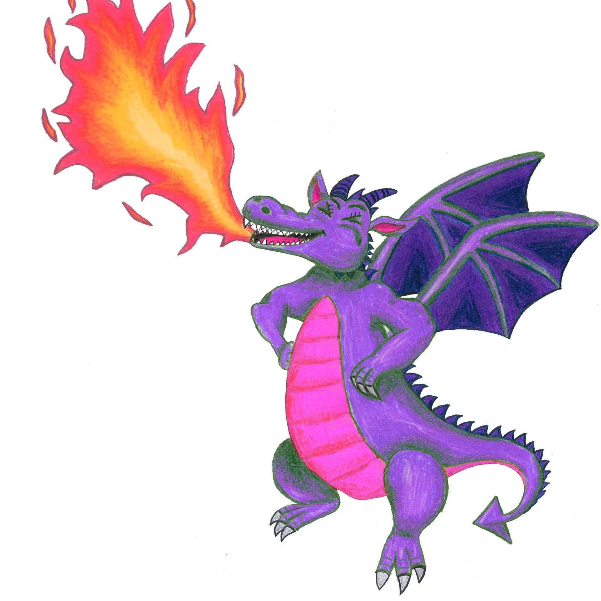 Lila feuerspeiender Drache ideal für Fantasy-Fans.