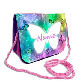 Brustbeutel mit Namen Schmetterlinge mit Klarsichtfach und Schnur personalisiert mit Namen