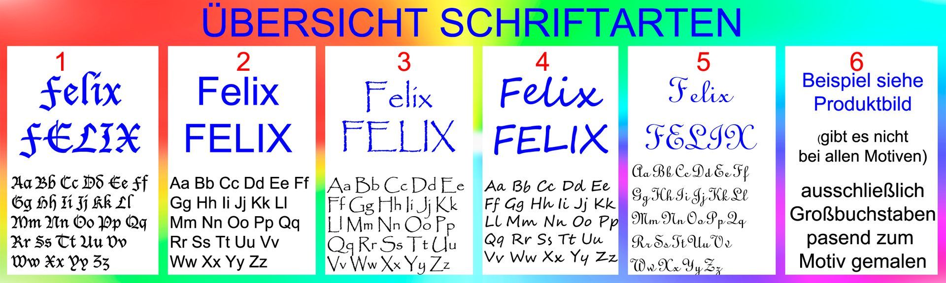 Übersicht aller möglichen Schriftarten bei Maus-Design