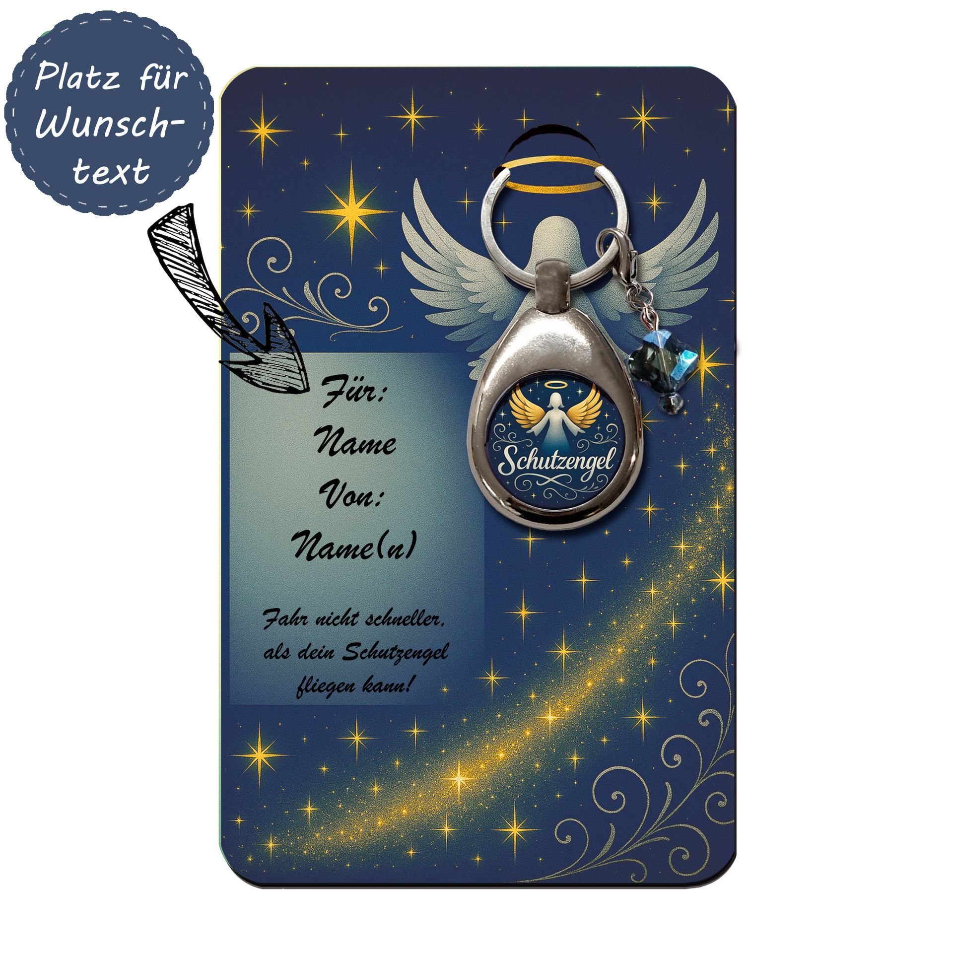 Schlüsselanhänger Schutzengel mit Karte zum selbst beschreiben