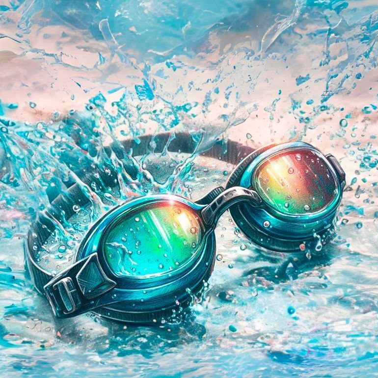 eine Taucherbrille mit Wasserspritzern